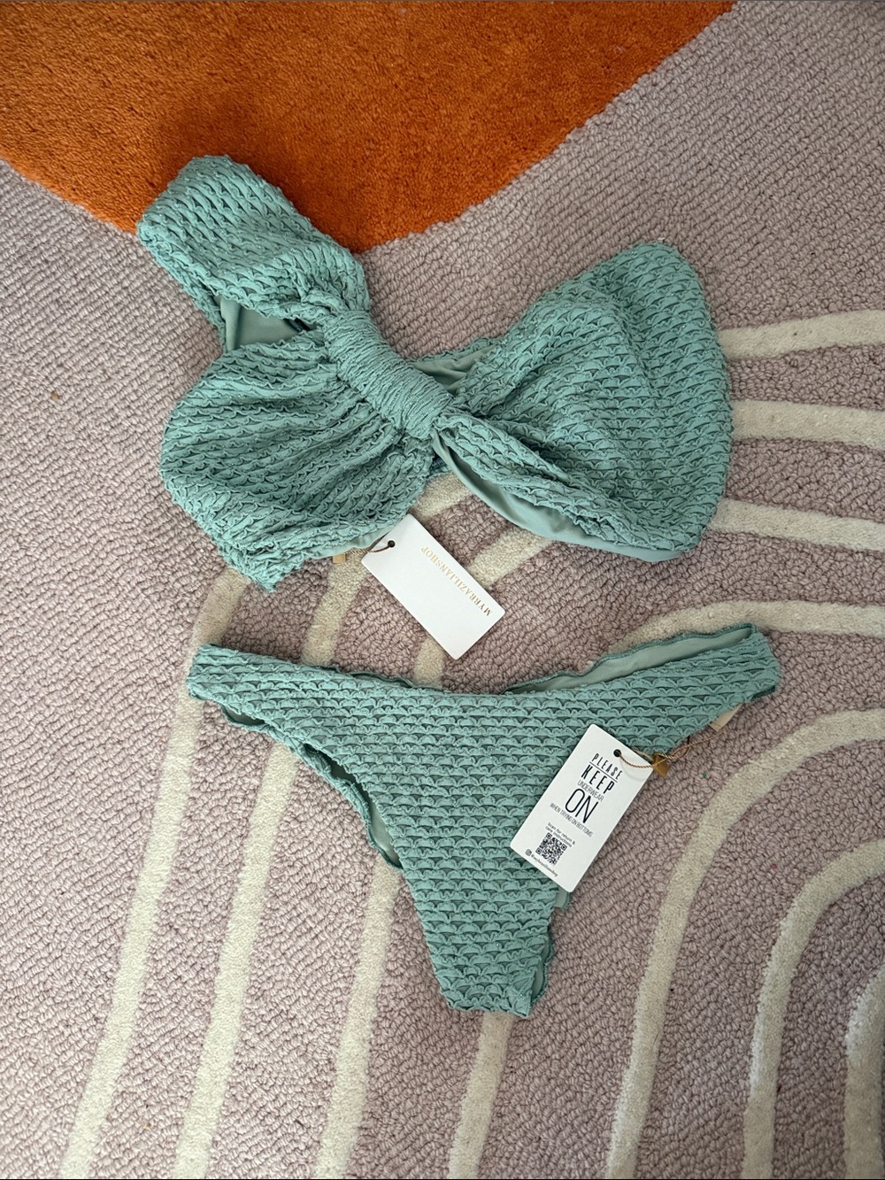 My Brazilian Shop Seafoam Green Bikini: Textured Lili Ripple Bottom/Greek Top